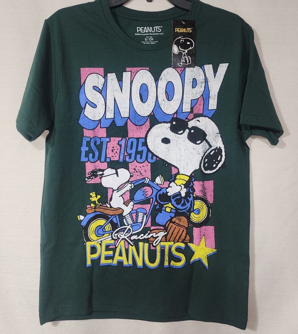 Snoopy racing est. 1950 peanuts men's green small shirt